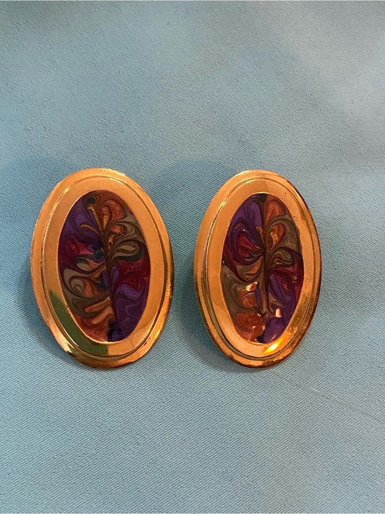 Vintage Jewelry - Vintage Stud Earrings  Colorful Enameled Swirls